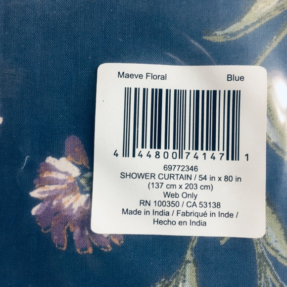 new NAVY BLUE Wild Sage Maeve Floral 54" wide x 80" Long Shower Stall Curtain - Picture 9 of 12